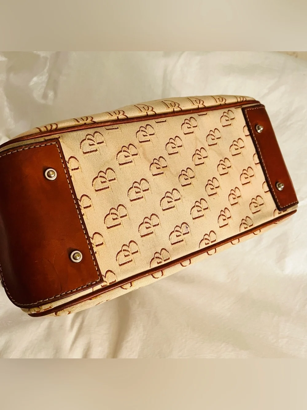 Dooney & Bourke Monogram Satchel Top Handle Turn Lock Zip Red Lining Refurbished
